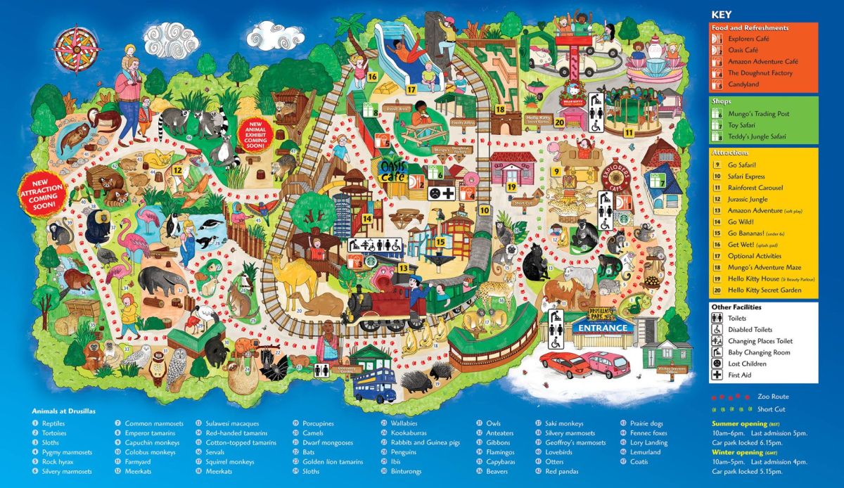 Park Map of Attractions at Drusillas Park in East Sussex